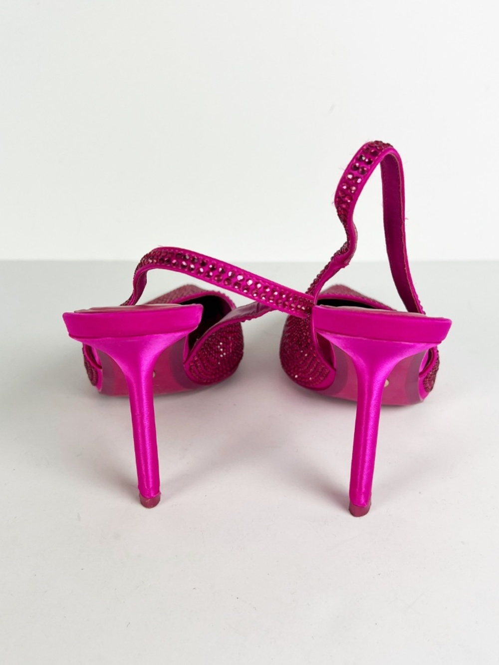 Zara Crystal Rhinestone Jewel Pointed Toe Slingback High Heel Shoes Pink 8 - Picture 4 of 5